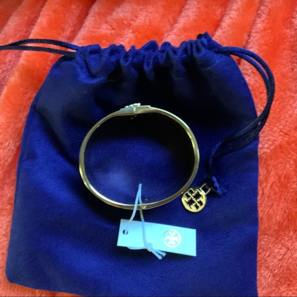 Tory Burch Logo Blue/gold Bangle Bracelet - Picture 9 of 11